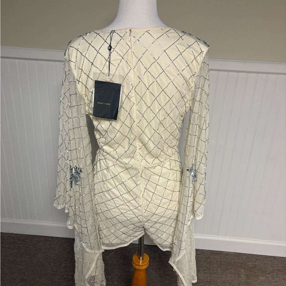 Cream and Silver Sequin Beaded Romper - Picture 3 of 6
